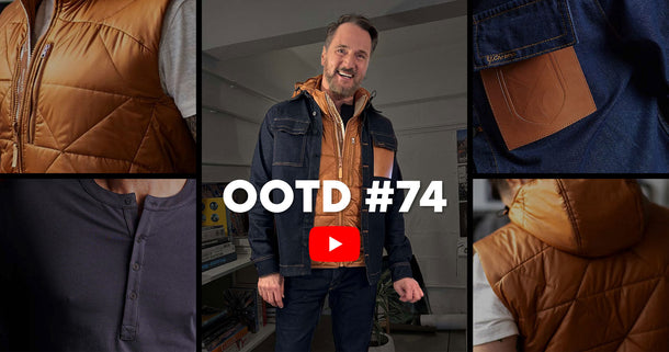 A monochrome Denim look with a touch of Cognac