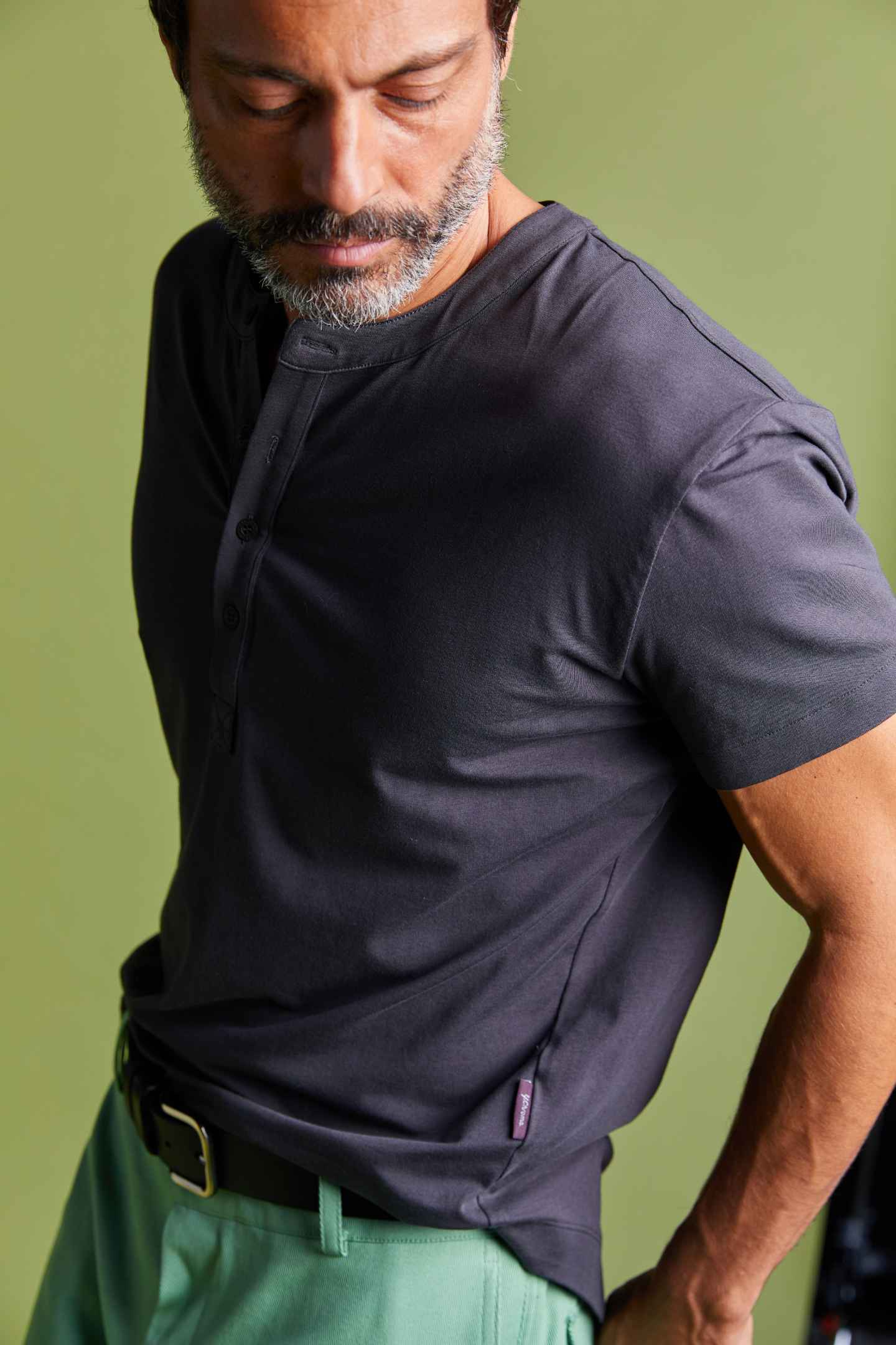 buffed cotton short-sleeve henley