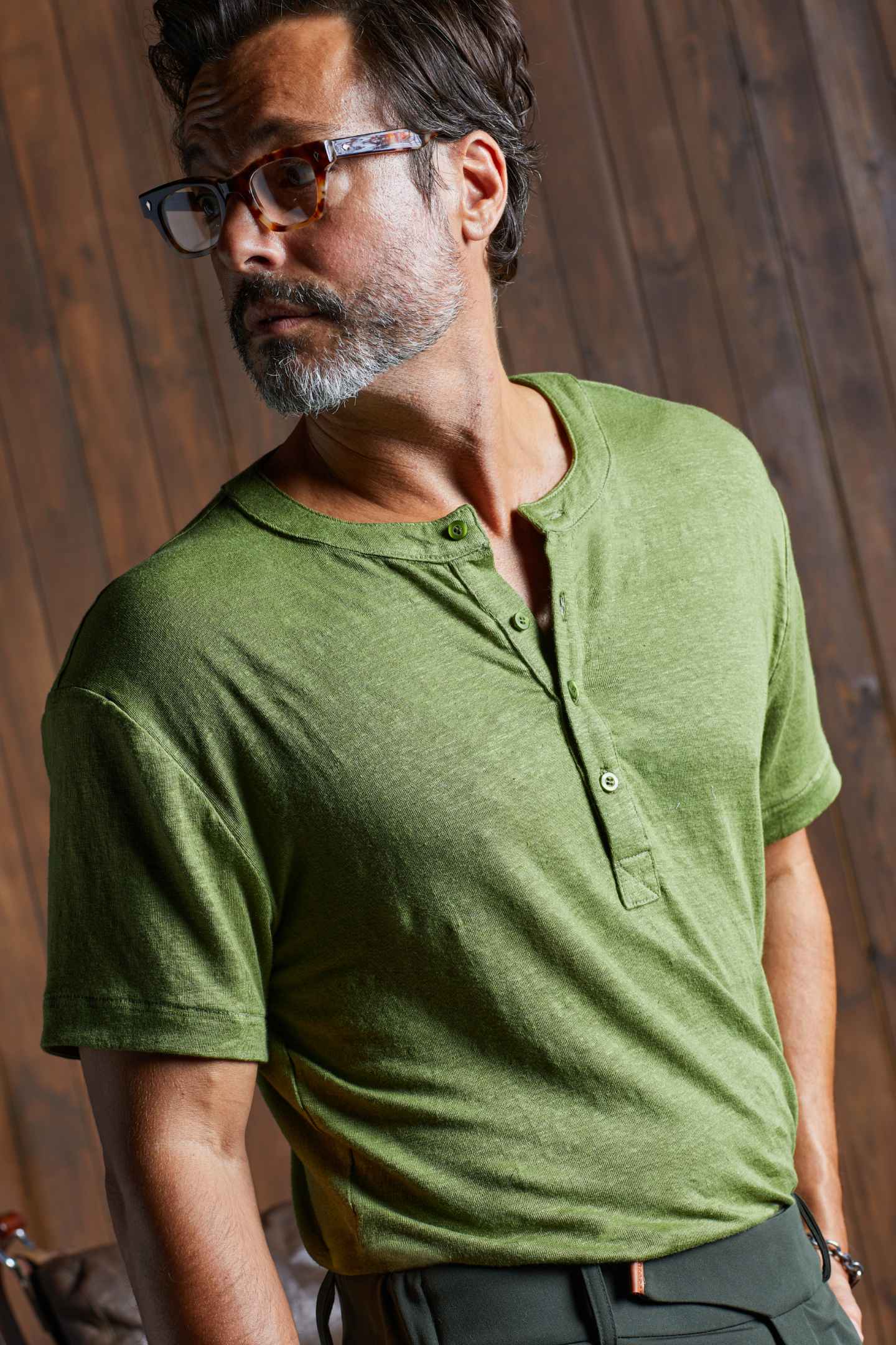 greek linen short-sleeve henley