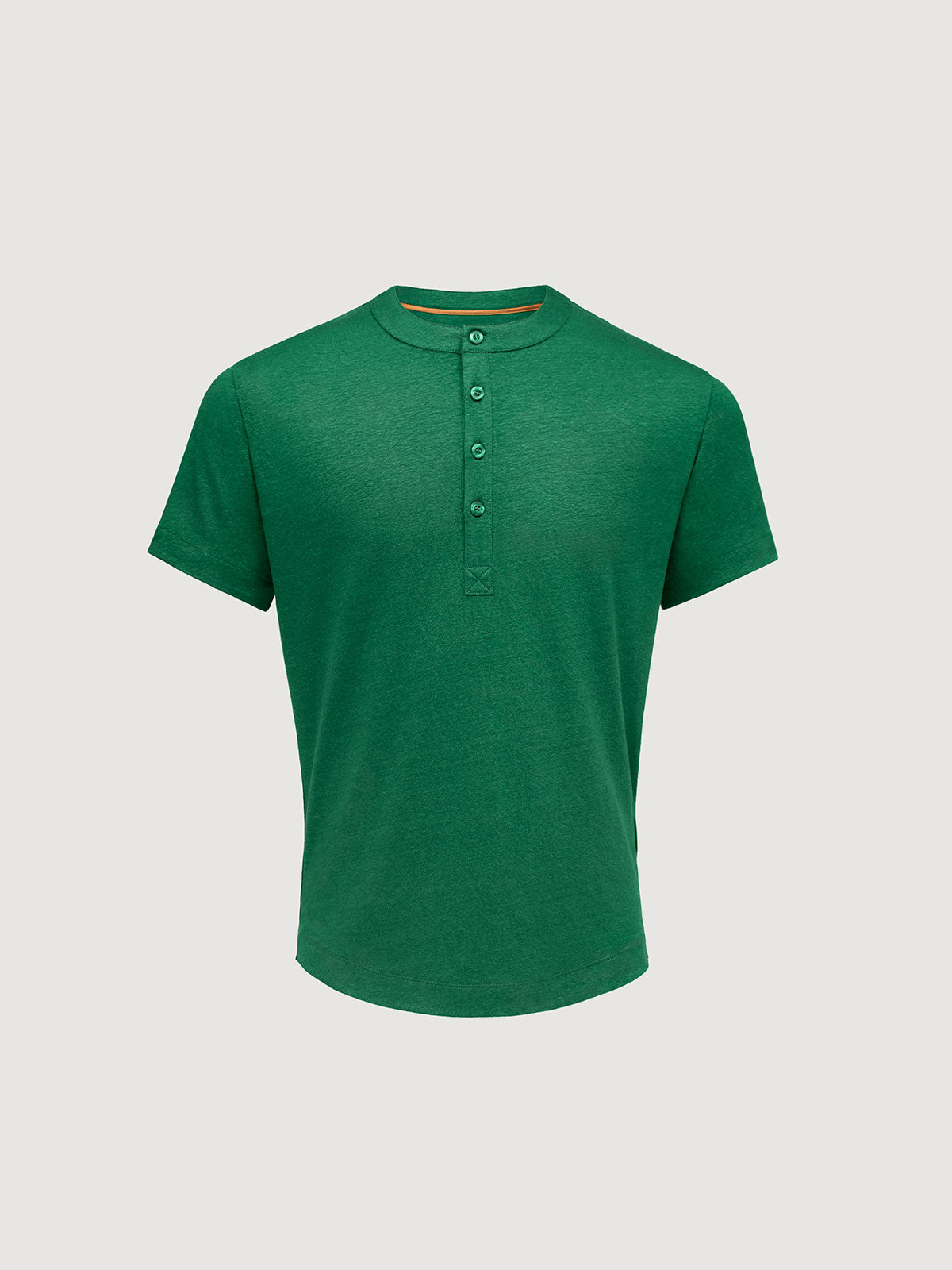 French Linen Short Sleeve Henley in *British Green* (forest green) — flat lay front | Y.Chroma