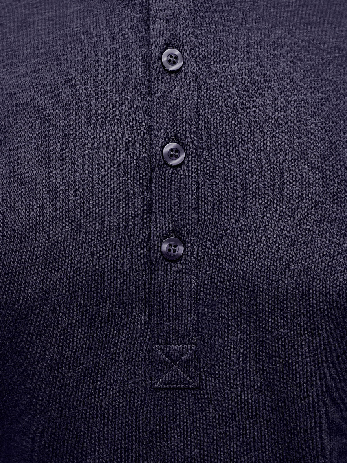 rench Linen Short Sleeve Henley in *Midnight Blue* (navy blue) — placket and three-button detail | Y.Chroma