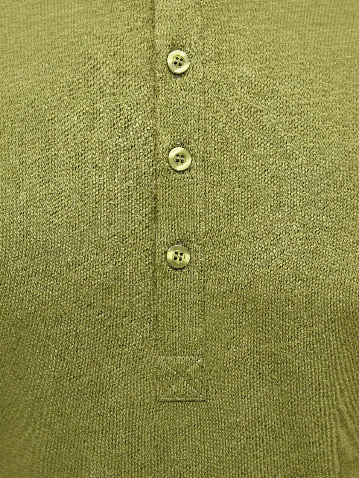 French Linen Short Sleeve Henley in *Military Olive* (olive green) — placket and three-button detail | Y.Chroma