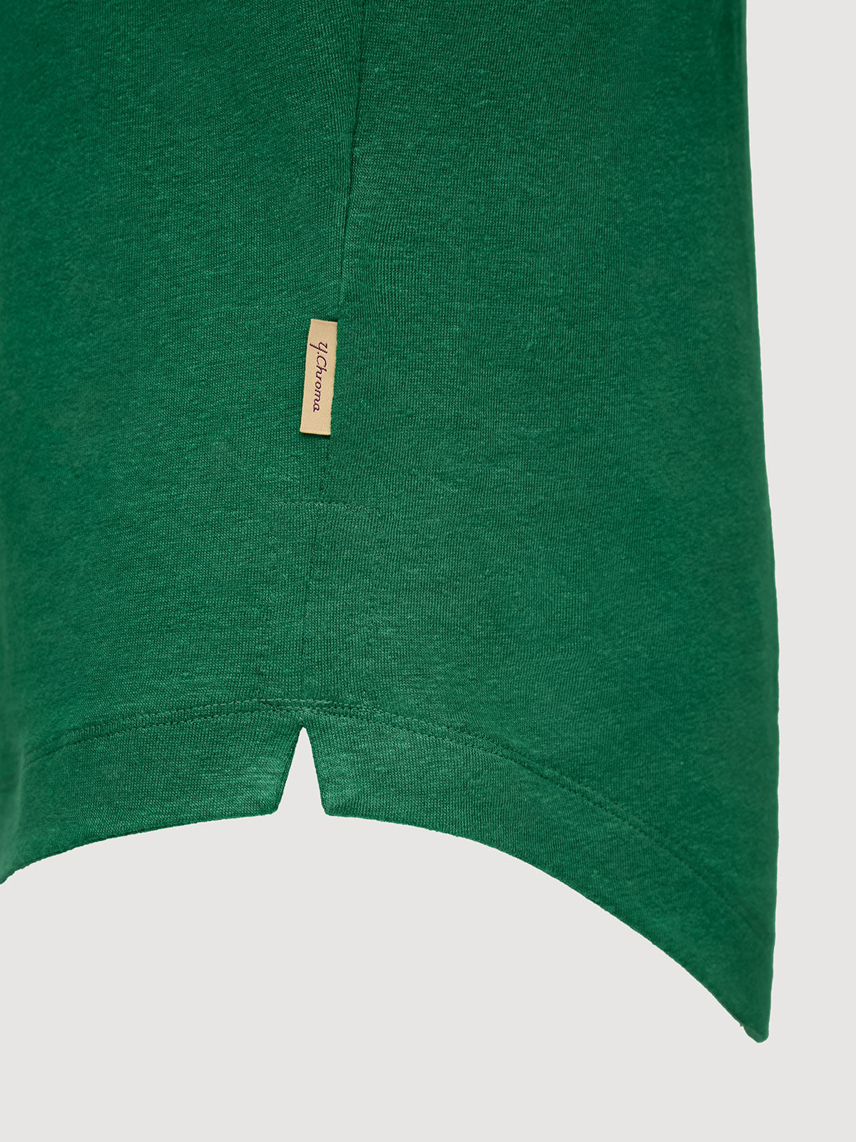 French Linen Short Sleeve Henley in *British Green* (forest green) — hem detail | Y.Chroma