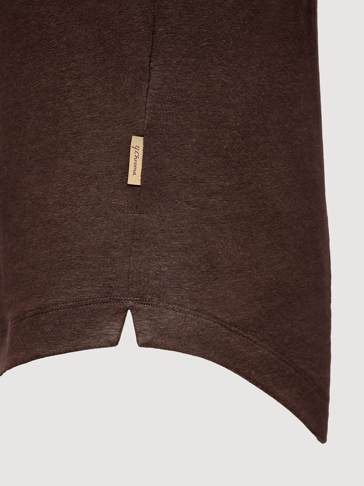 French Linen Short Sleeve Henley in *Java Brown* (warm brown) — hem detail | Y.Chroma