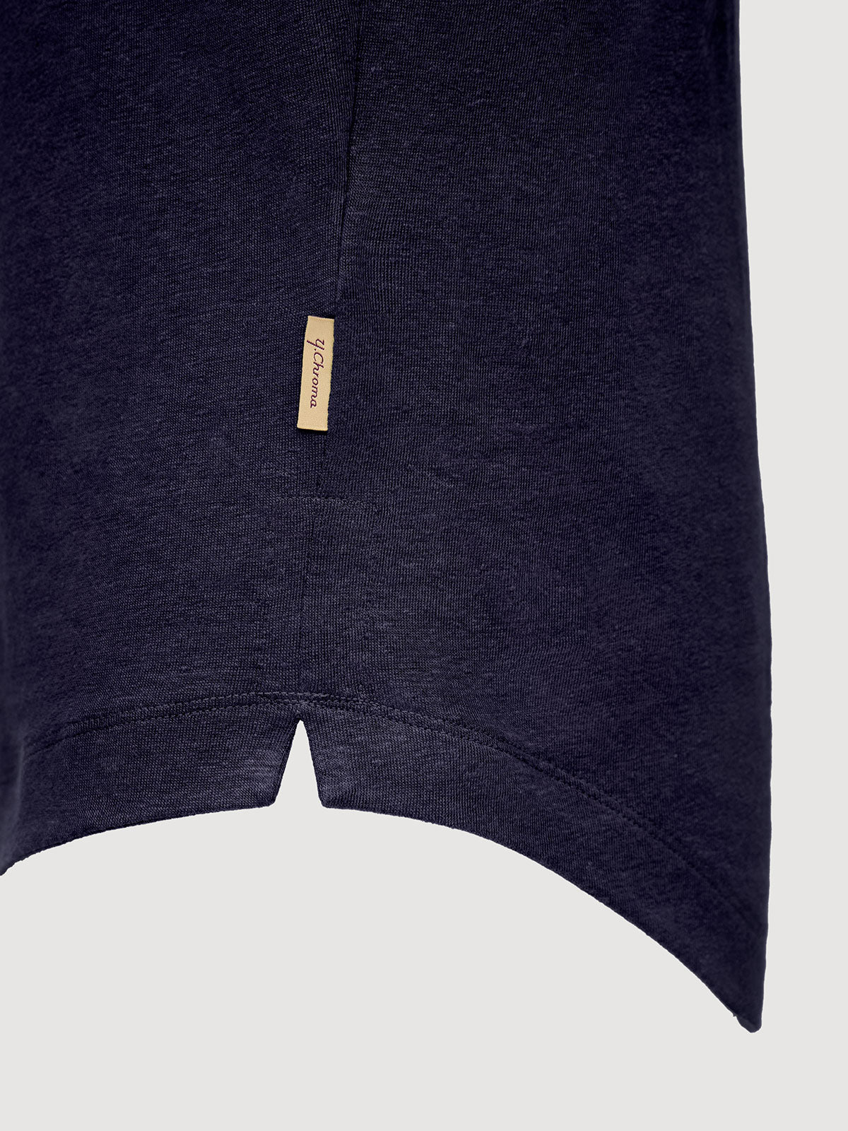 French Linen Short Sleeve Henley in *Midnight Blue* (navy blue) — hem detail | Y.Chroma