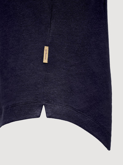 French Linen Short Sleeve Henley in *Midnight Blue* (navy blue) — hem detail | Y.Chroma