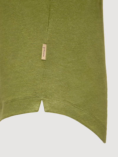 French Linen Short Sleeve Henley in *Military Olive* (olive green) — hem detail | Y.Chroma