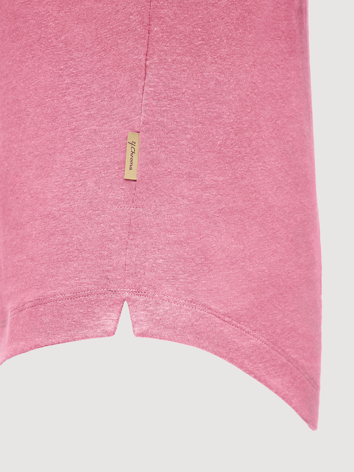 French Linen Short Sleeve Henley in *Quartz Pink* (dusty pink) — hem detail | Y.Chroma
