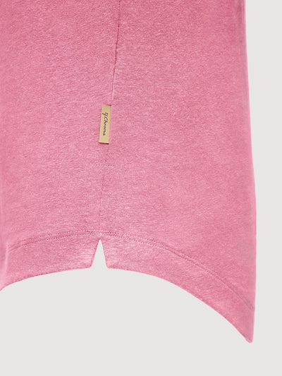 French Linen Short Sleeve Henley in *Quartz Pink* (dusty pink) — hem detail | Y.Chroma