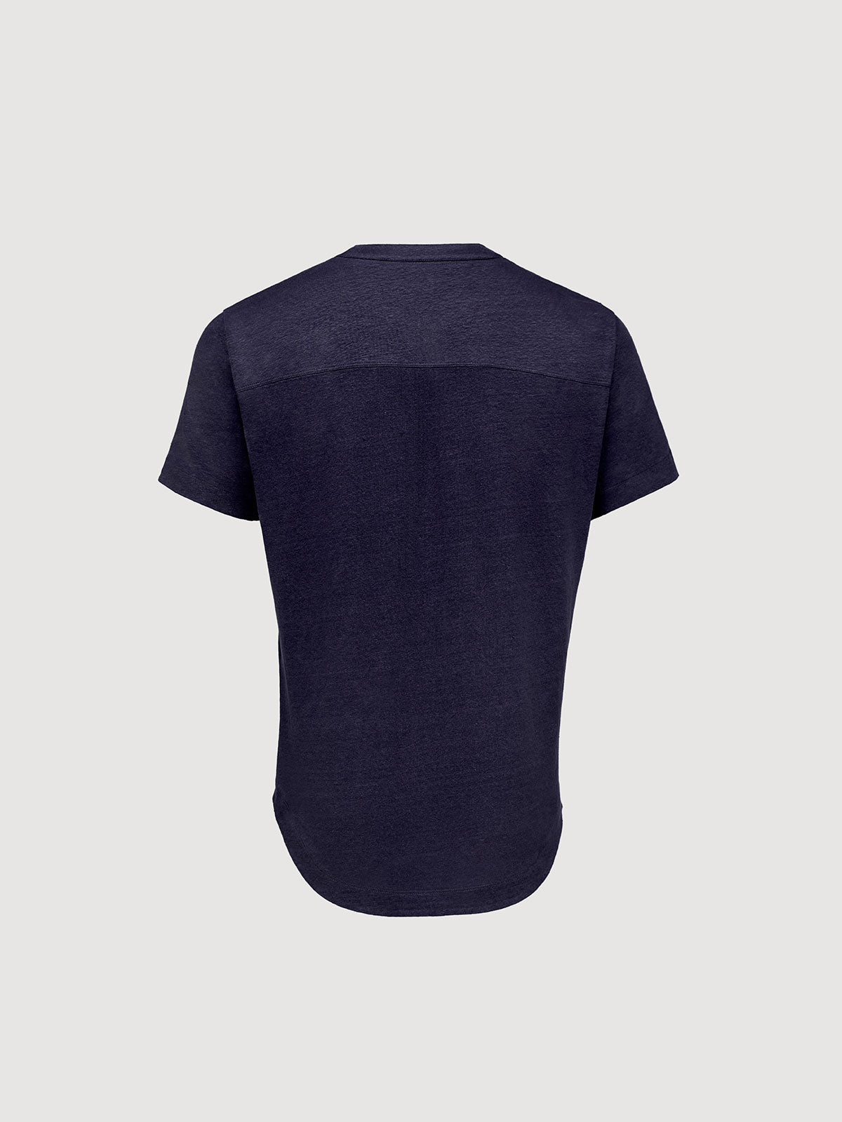 French Linen Short Sleeve Henley in *Midnight Blue* (navy blue) — flat lay back | Y.Chroma