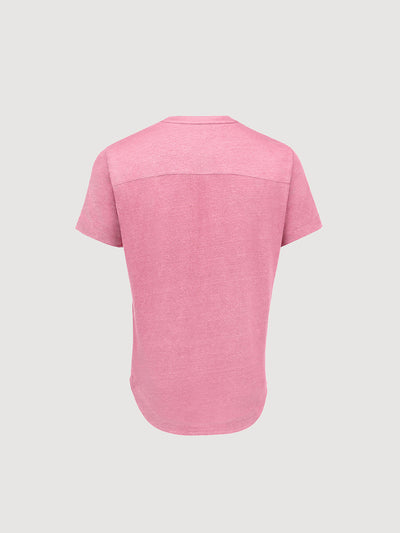 French Linen Short Sleeve Henley in *Quartz Pink* (dusty pink) — flat lay back | Y.Chroma