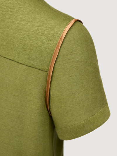 French Linen Short Sleeve Henley in *Military Olive* (olive green) — Cognac Silk™ armhole lining detail | Y.Chroma