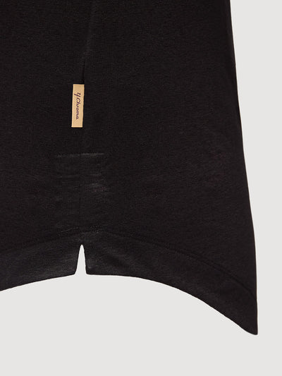 French Linen Short Sleeve Henley in *Berlin Black* (black) — hem detail | Y.Chroma