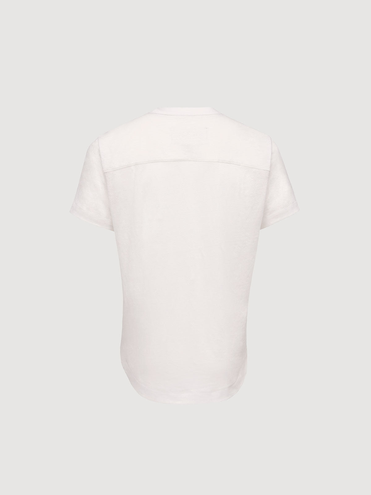 French Linen Short Sleeve Henley in *White Lotus* (off-white) — flat lay back | Y.Chroma