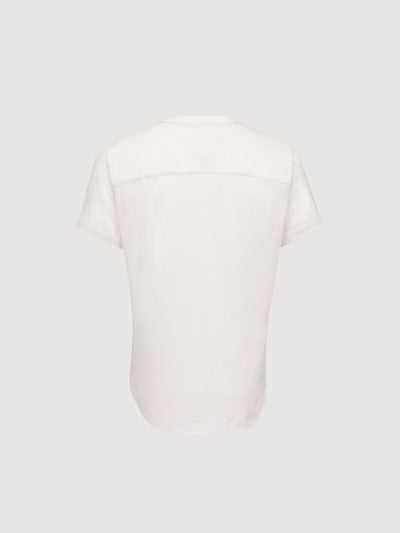 French Linen Short Sleeve Henley in *White Lotus* (off-white) — flat lay back | Y.Chroma