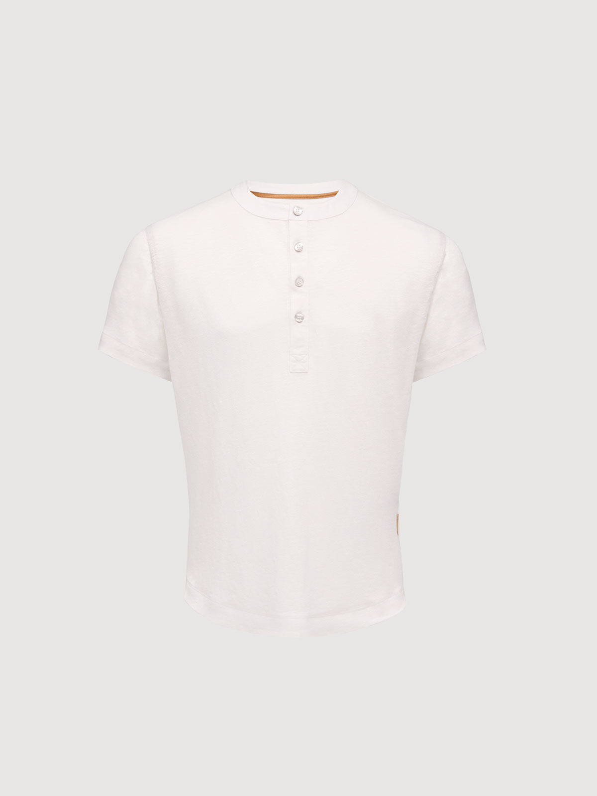 French Linen Short Sleeve Henley in *White Lotus* (off-white) — flat lay front | Y.Chroma
