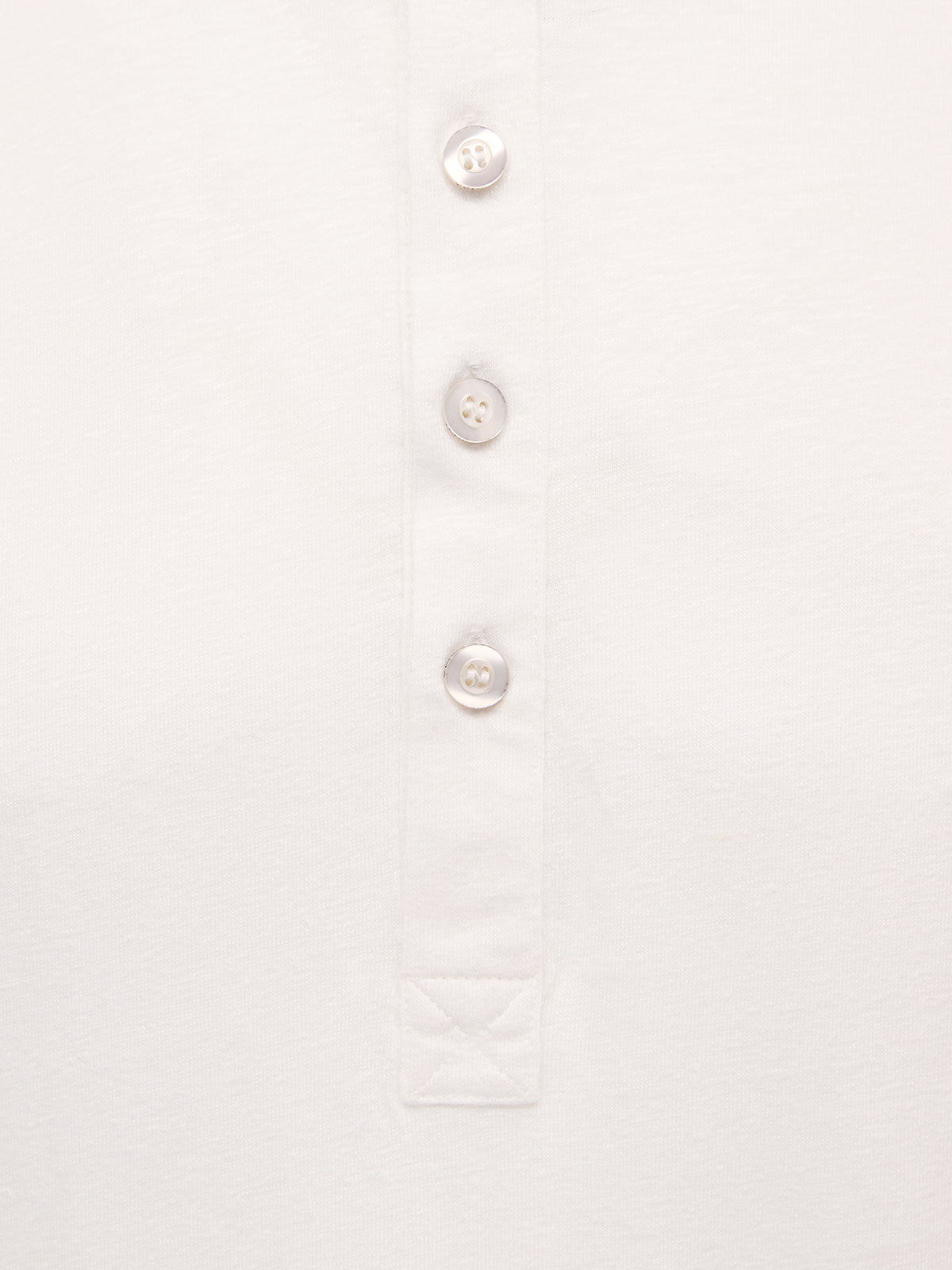 French Linen Short Sleeve Henley in *White Lotus* (off-white) — placket and three-button detail | Y.Chroma