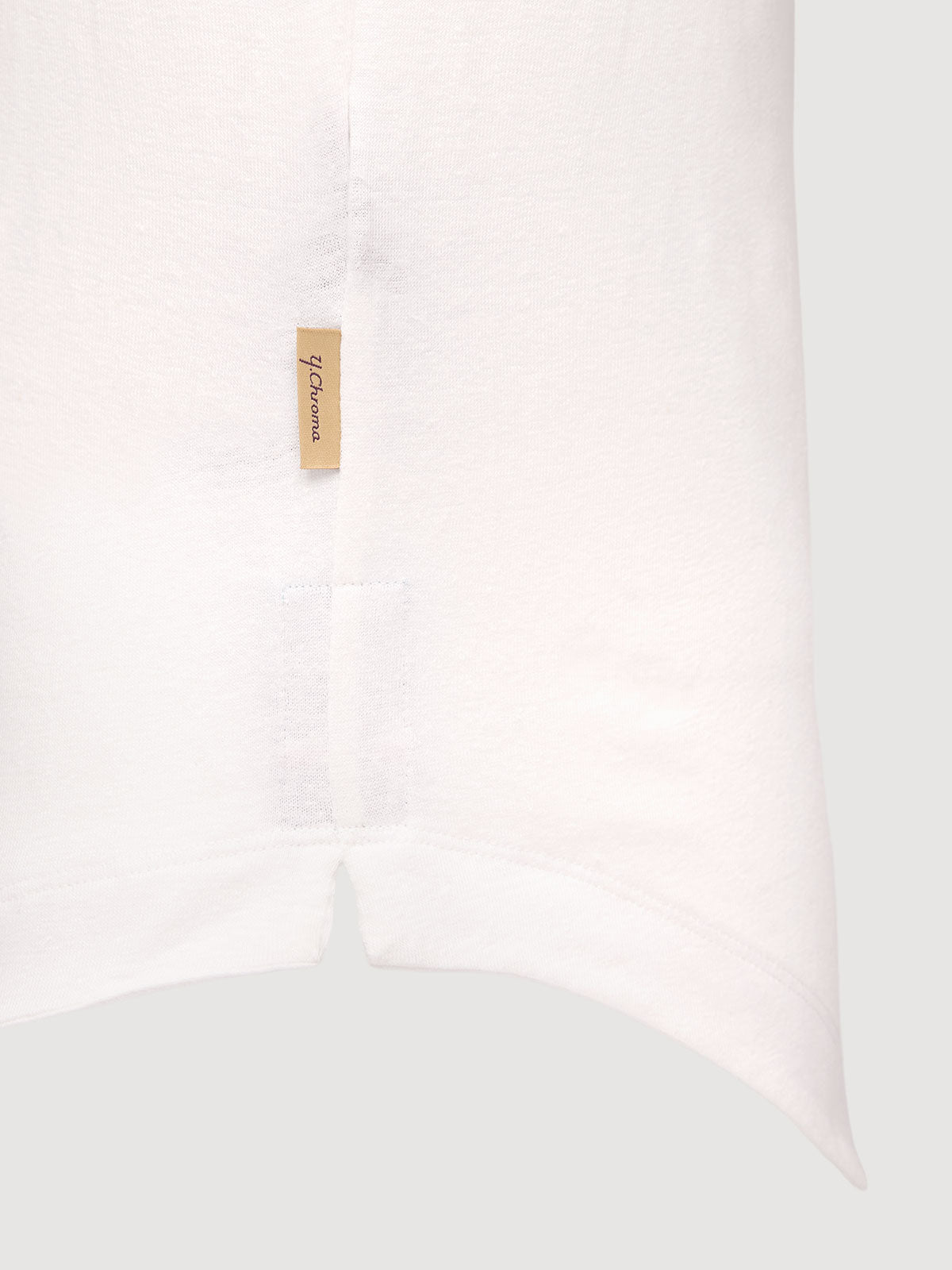 French Linen Short Sleeve Henley in *White Lotus* (off-white) — hem detail | Y.Chroma