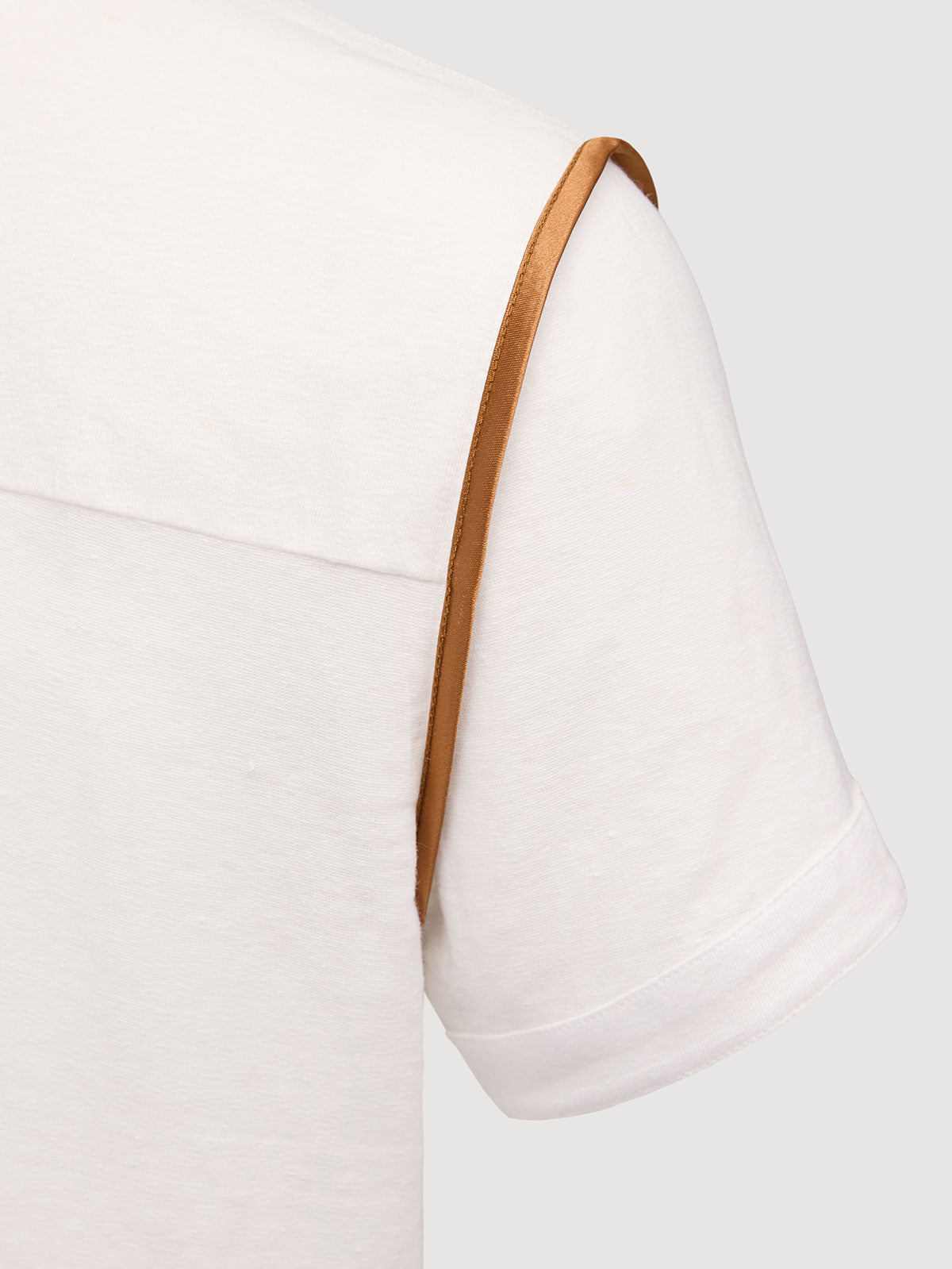 French Linen Short Sleeve Henley in *White Lotus* (off-white) — Cognac Silk™ armhole lining detail | Y.Chroma