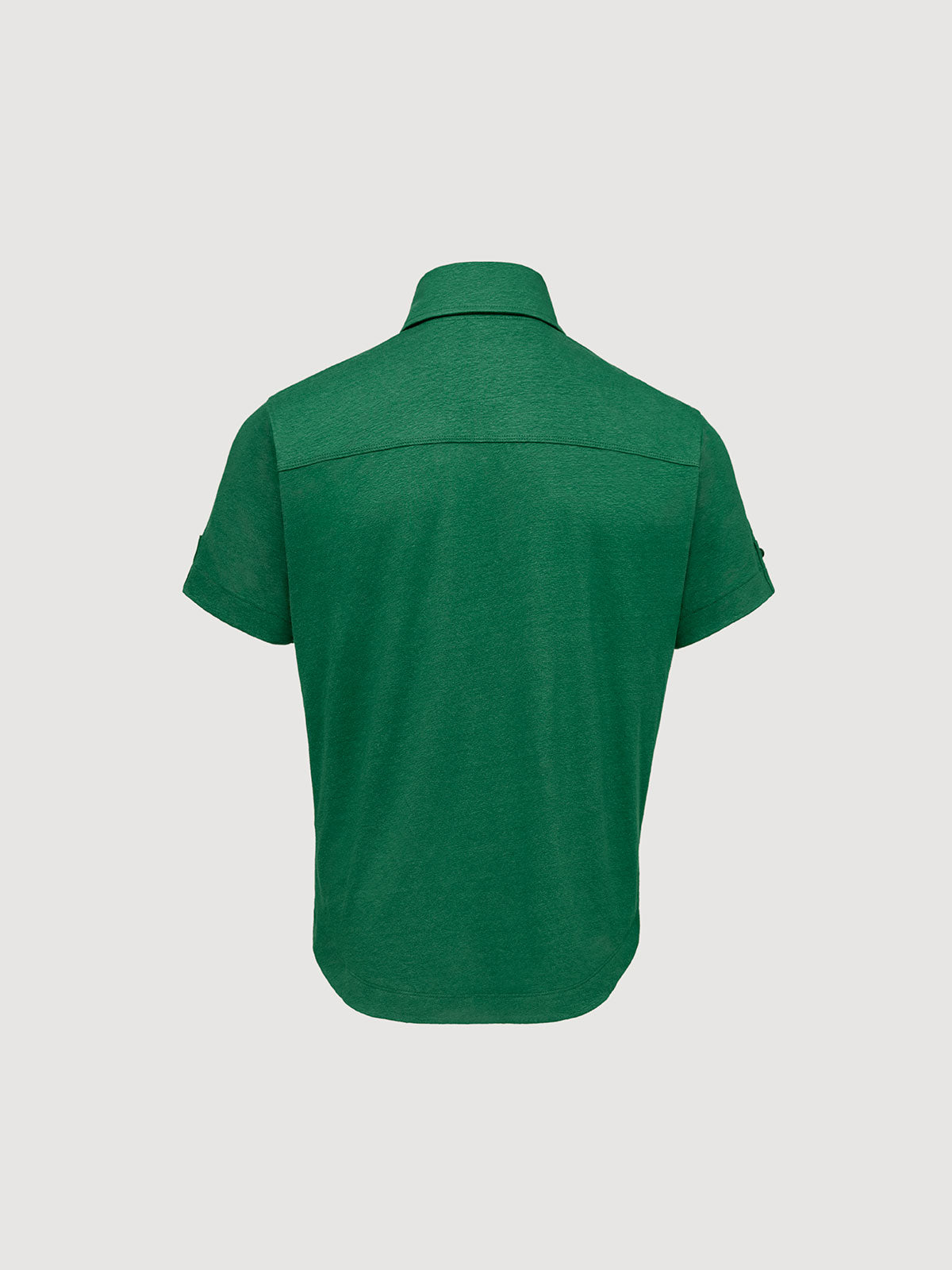 Madeira French Linen Short Sleeve Polo in *British Green* (forest green) — flat lay back | Y.Chroma