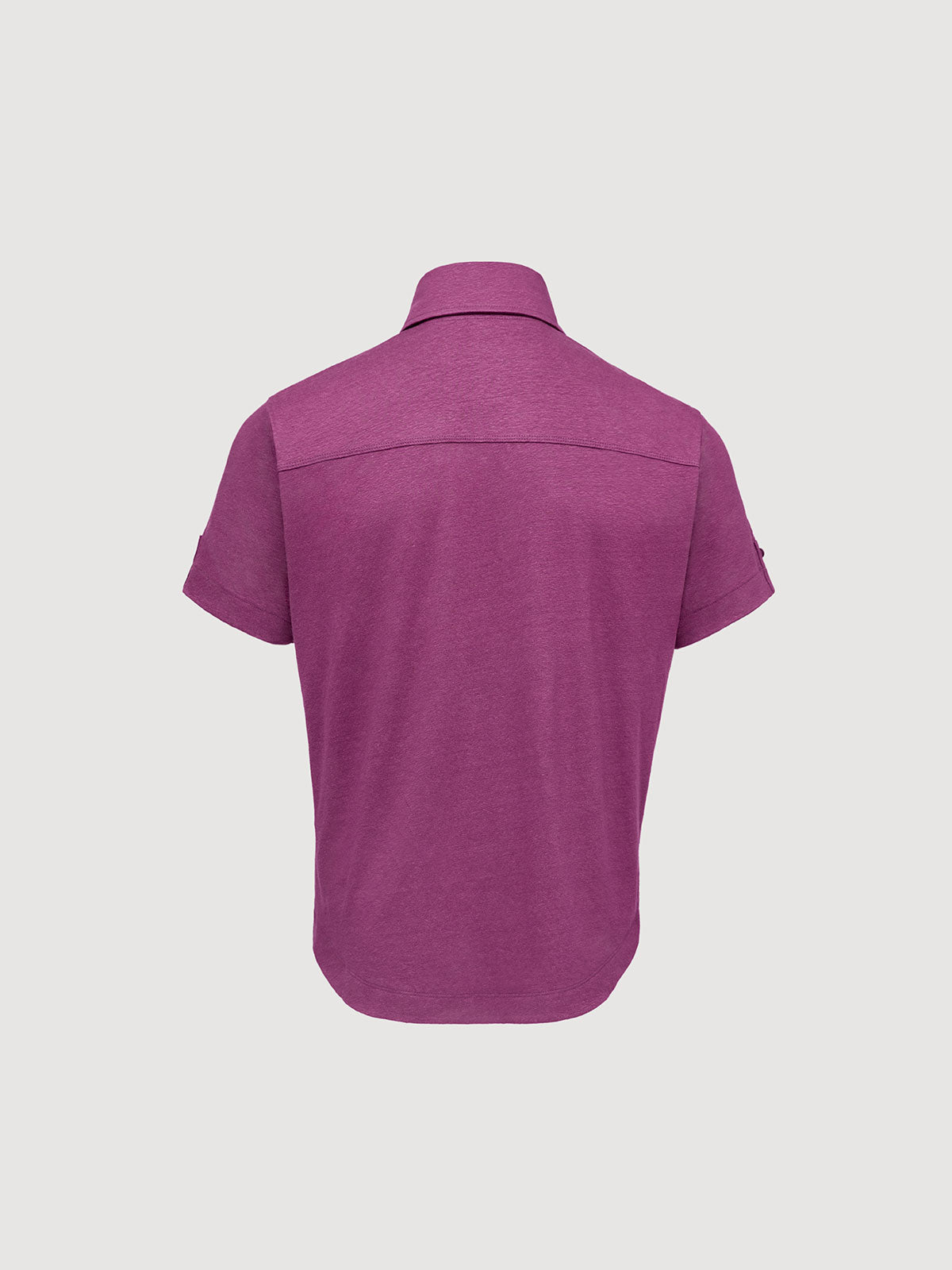 Madeira French Linen Short Sleeve Polo in *Italian Plum* (deep purple) — flat lay back | Y.Chroma
