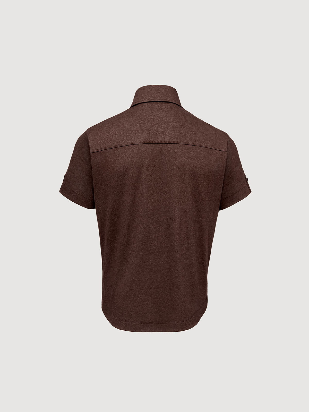 Madeira French Linen Short Sleeve Polo in *Java Brown* (warm brown) — flat lay back | Y.Chroma