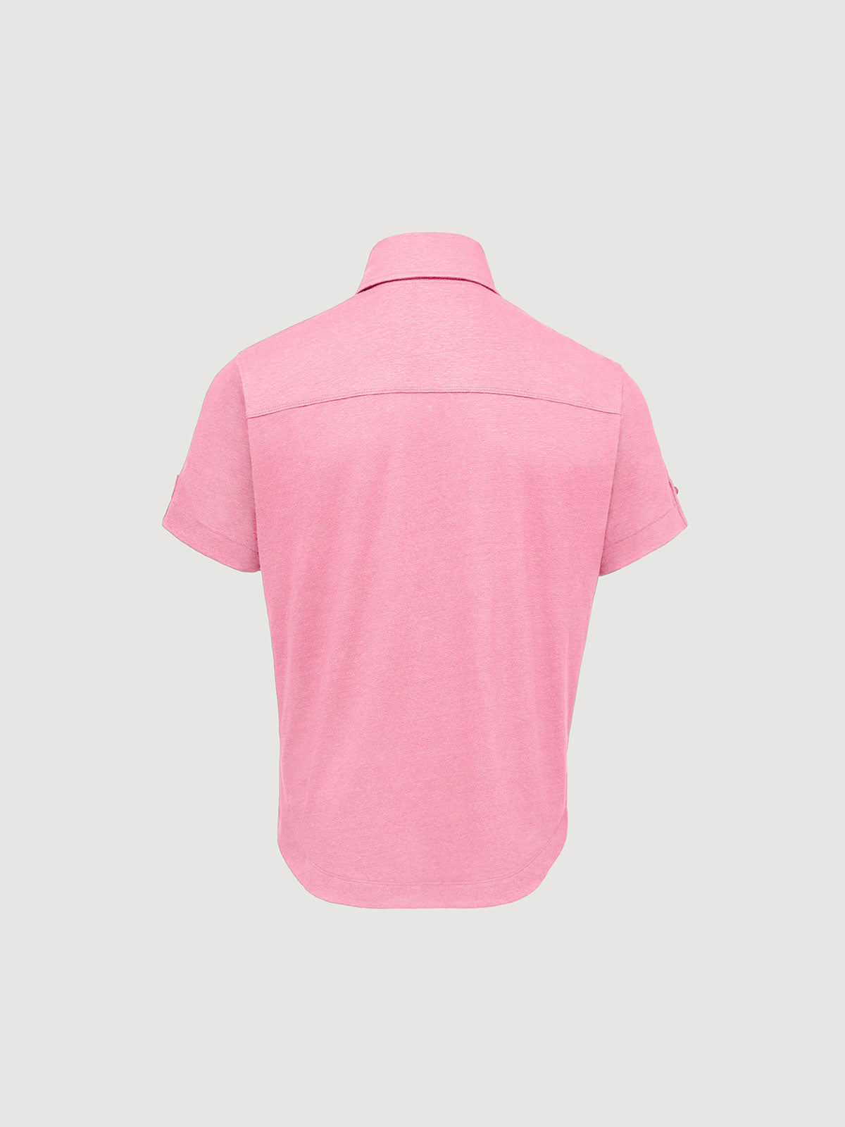 Madeira French Linen Short Sleeve Polo in *Quartz Pink* (dusty pink) — flat lay back | Y.Chroma