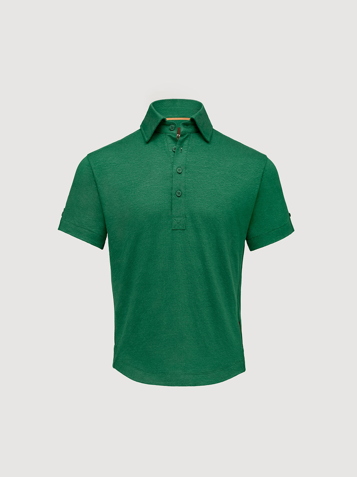 Madeira French Linen Short Sleeve Polo in *British Green* (forest green) — flat lay front | Y.Chroma