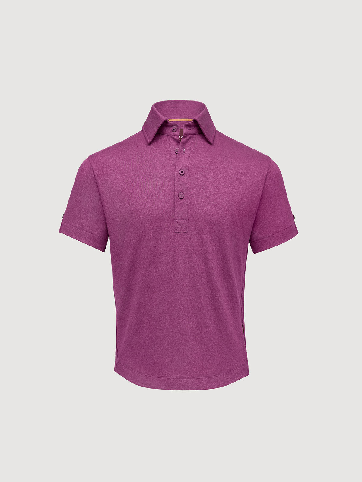 Madeira French Linen Short Sleeve Polo in *Italian Plum* (deep purple) — flat lay front | Y.Chroma