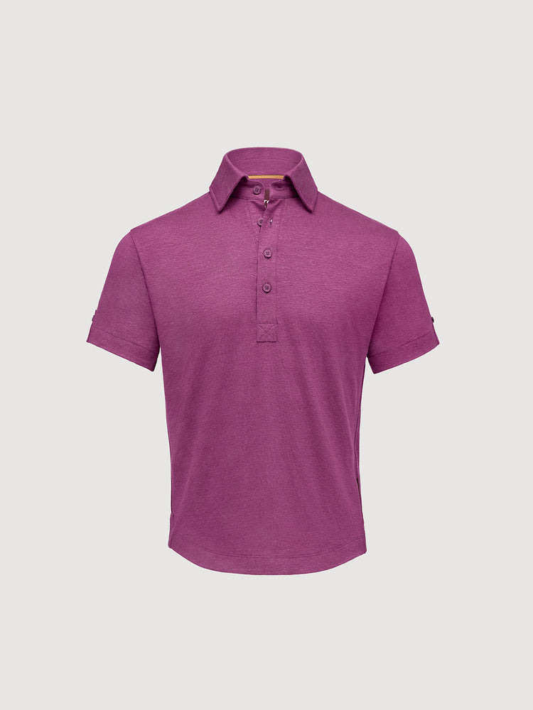 Madeira French Linen Short Sleeve Polo in *Italian Plum* (deep purple) — flat lay front | Y.Chroma