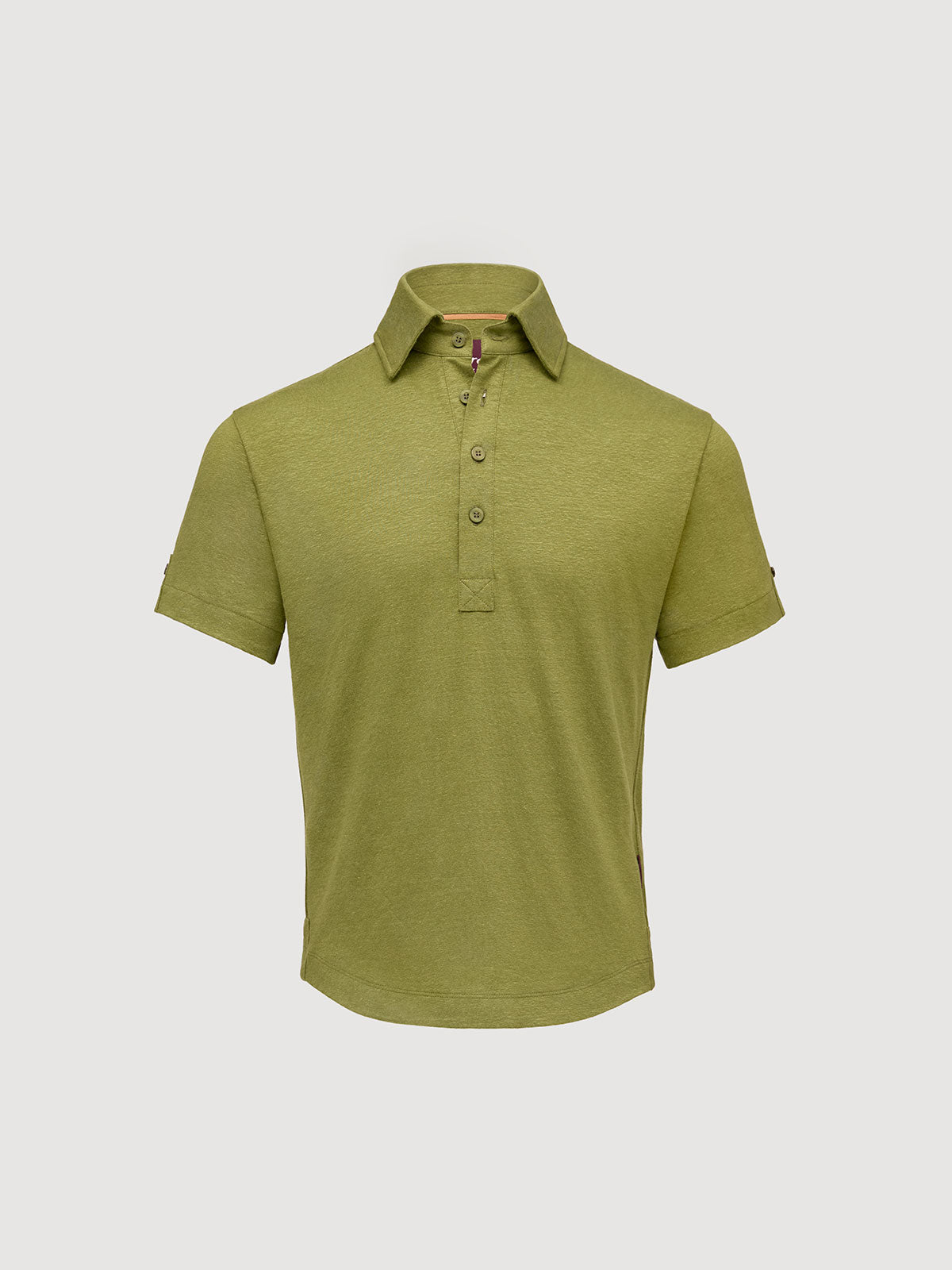 Madeira French Linen Short Sleeve Polo in *Military Olive* (olive green) — flat lay front | Y.Chroma