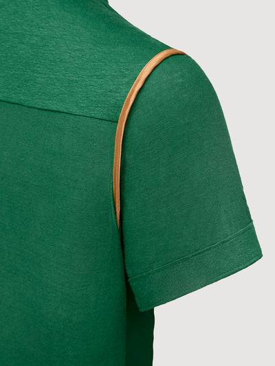 Madeira French Linen Short Sleeve Polo in *British Green* (forest green) — Cognac Silk™ armhole lining detail | Y.Chroma
