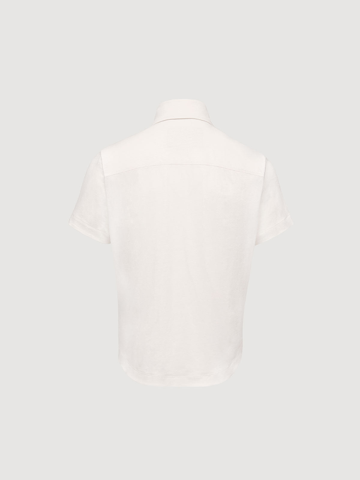 Madeira French Linen Short Sleeve Polo in *White Lotus* (off-white) — flat lay back | Y.Chroma