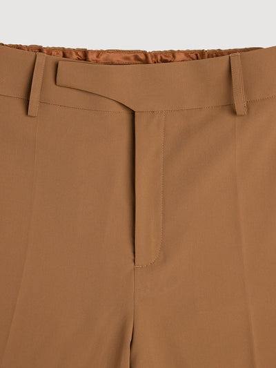 Retinol Pant 2026 Edition in *Dark Soybean* (camel) — front waistband and belt detail | Y.Chroma