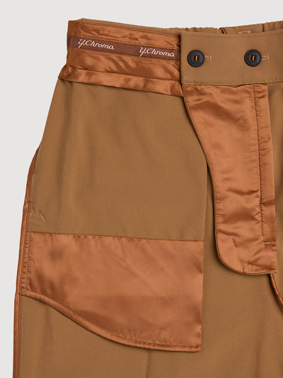 Retinol Pant 2026 Edition in *Dark Soybean* (camel) — interior construction and button system detail | Y.Chroma