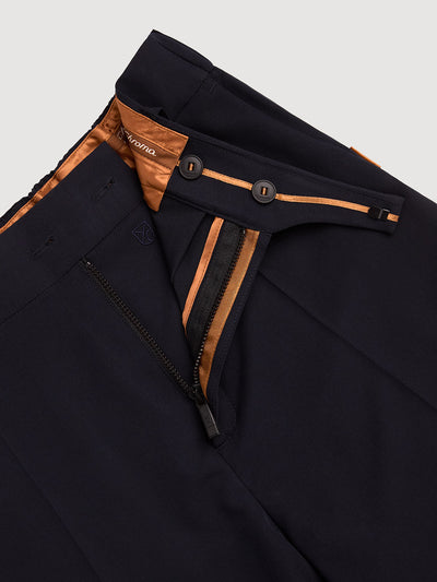 Retinol Pant 2026 Edition in *Midnight Blue* (navy blue) — interior button and zip system detail | Y.Chroma