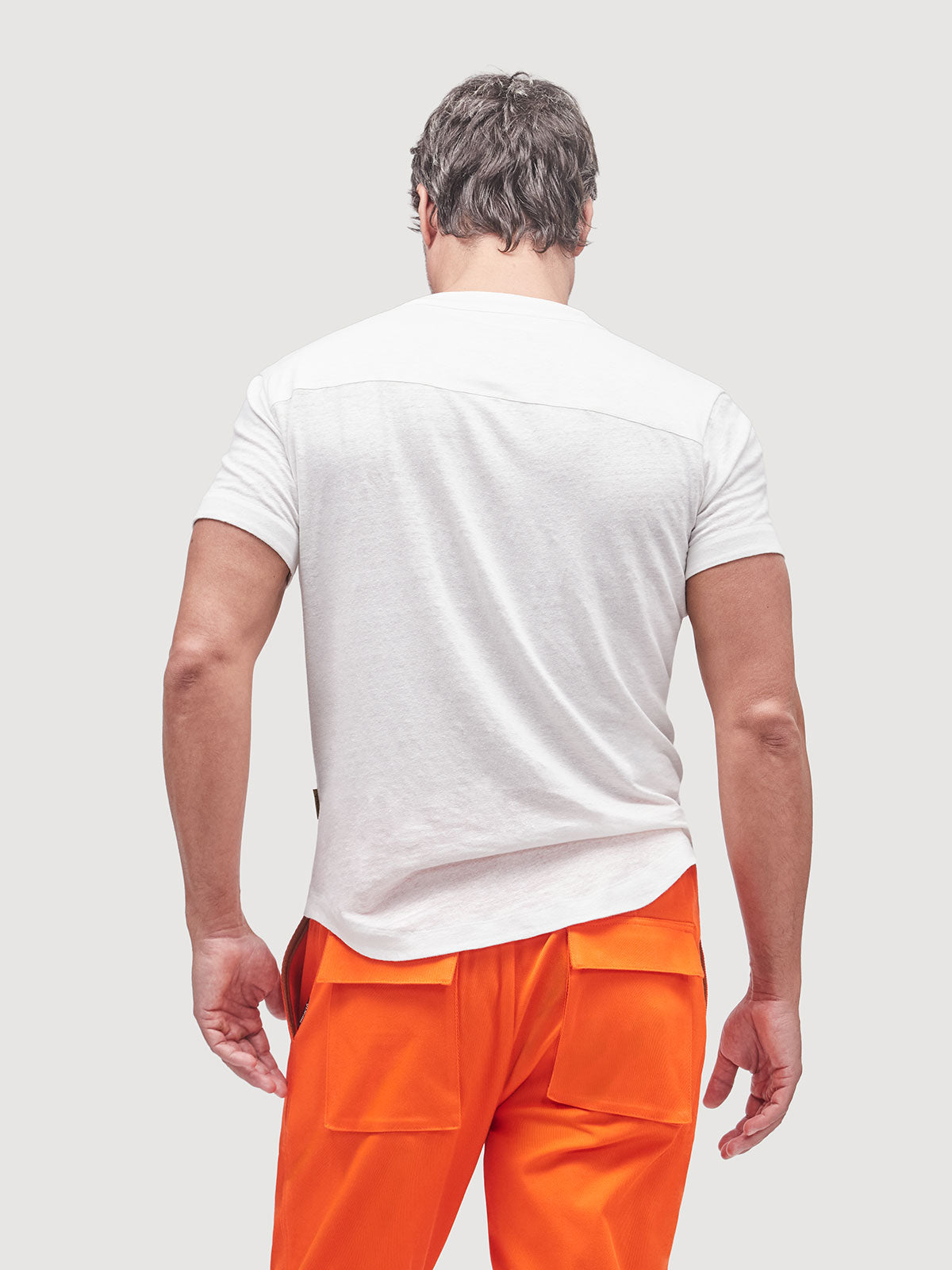 French Linen Short Sleeve Henley in *White Lotus* (off-white) — flat lay front | Y.Chroma