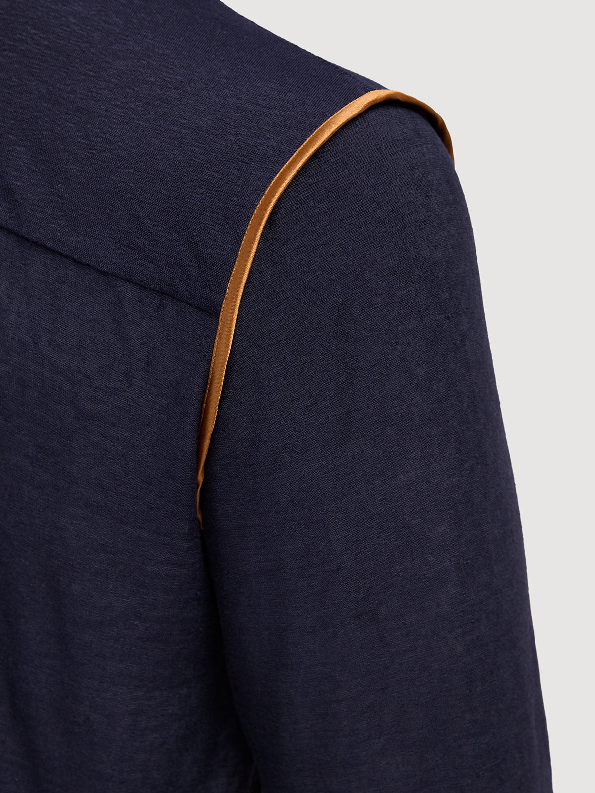 Madeira French Linen Long Sleeve Polo in *Midnight Blue* (navy blue) — Cognac Silk™ armhole lining detail | Y.Chroma