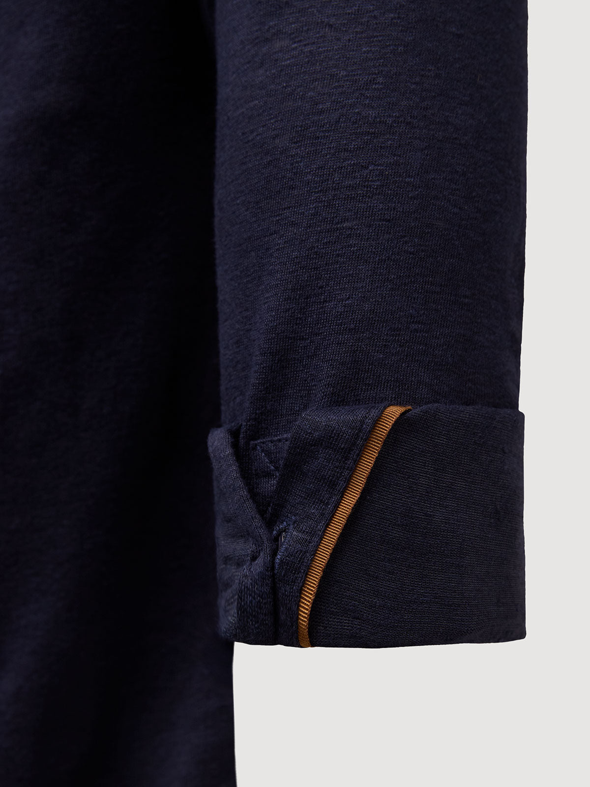 Madeira French Linen Long Sleeve Polo in *Midnight Blue* (navy blue) — cuffed sleeve with Cognac Silk™ engineered cuff system | Y.Chroma