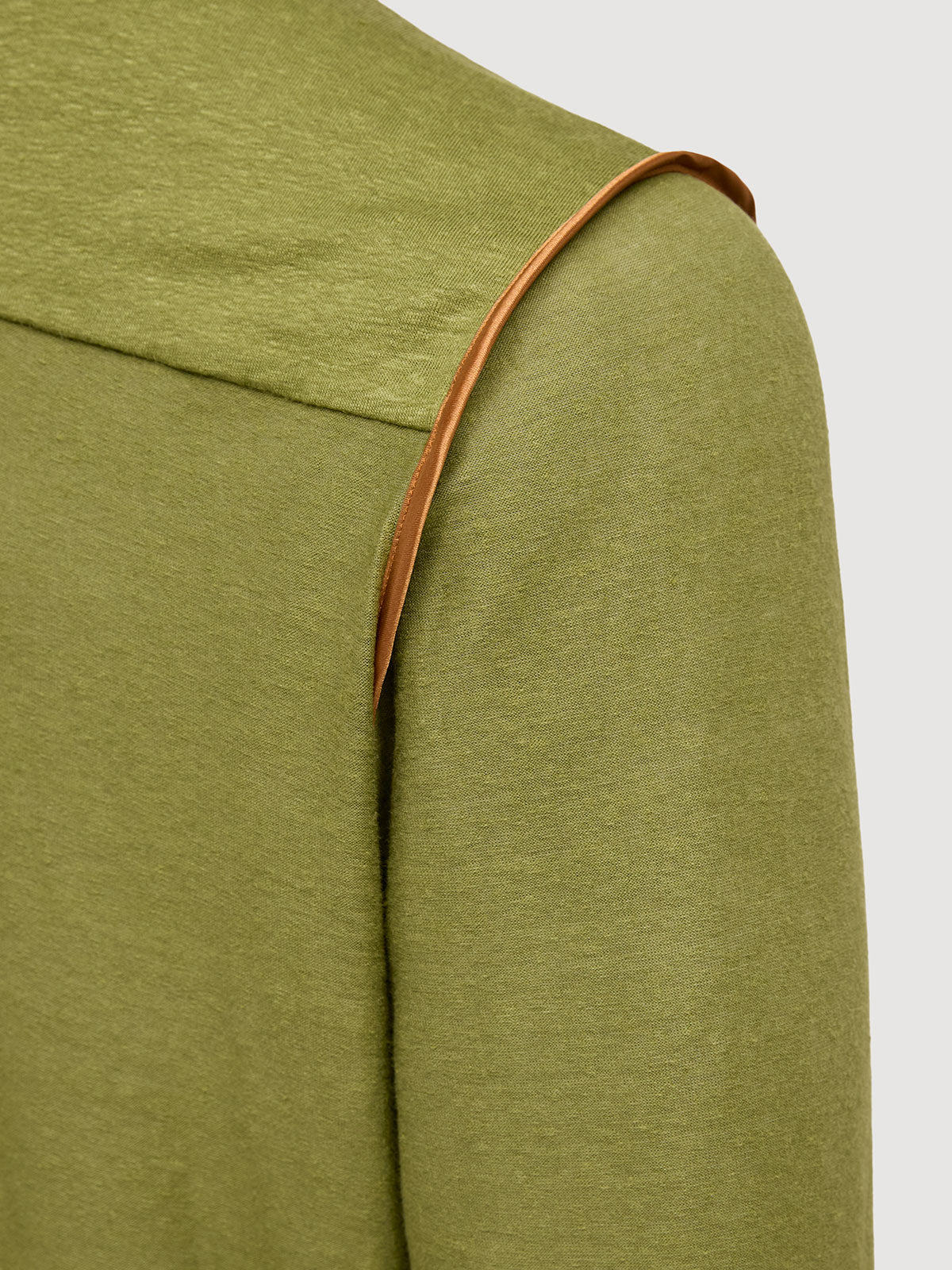Madeira French Linen Long Sleeve Polo in *Military Olive* (olive green) — Cognac Silk™ armhole lining detail | Y.Chroma
