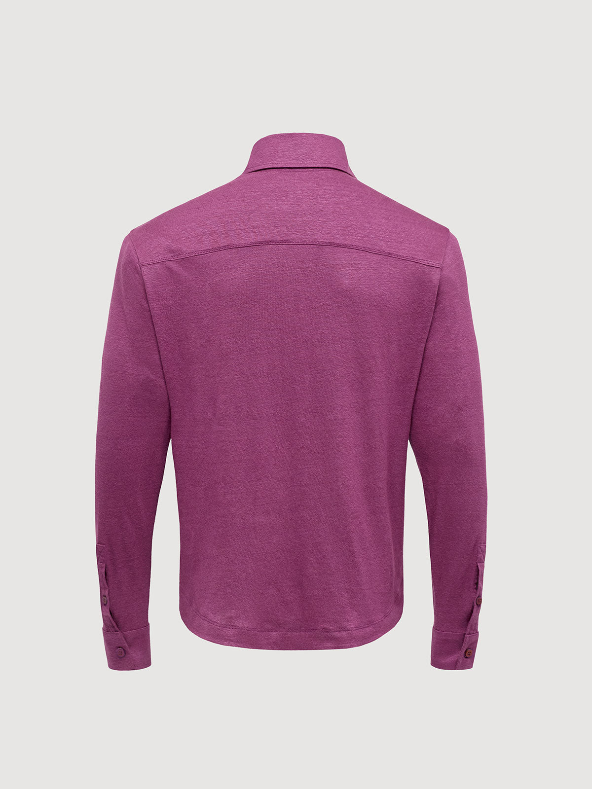 Madeira French Linen Long Sleeve Polo in *Italian Plum* (deep purple) — flat lay back | Y.Chroma