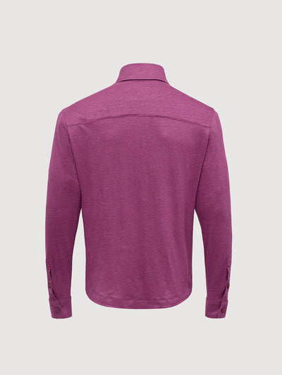 Madeira French Linen Long Sleeve Polo in *Italian Plum* (deep purple) — flat lay back | Y.Chroma