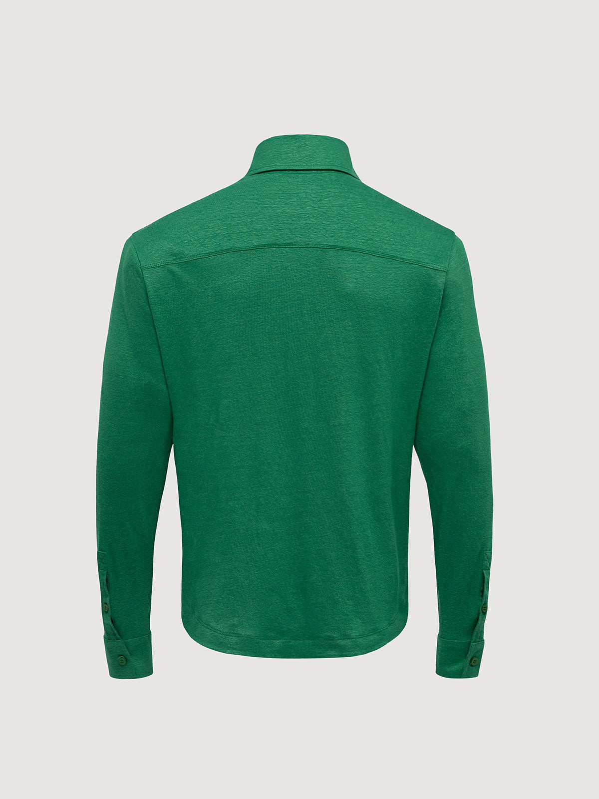 Madeira French Linen Long Sleeve Polo in *British Green* (forest green) — flat lay back | Y.Chroma