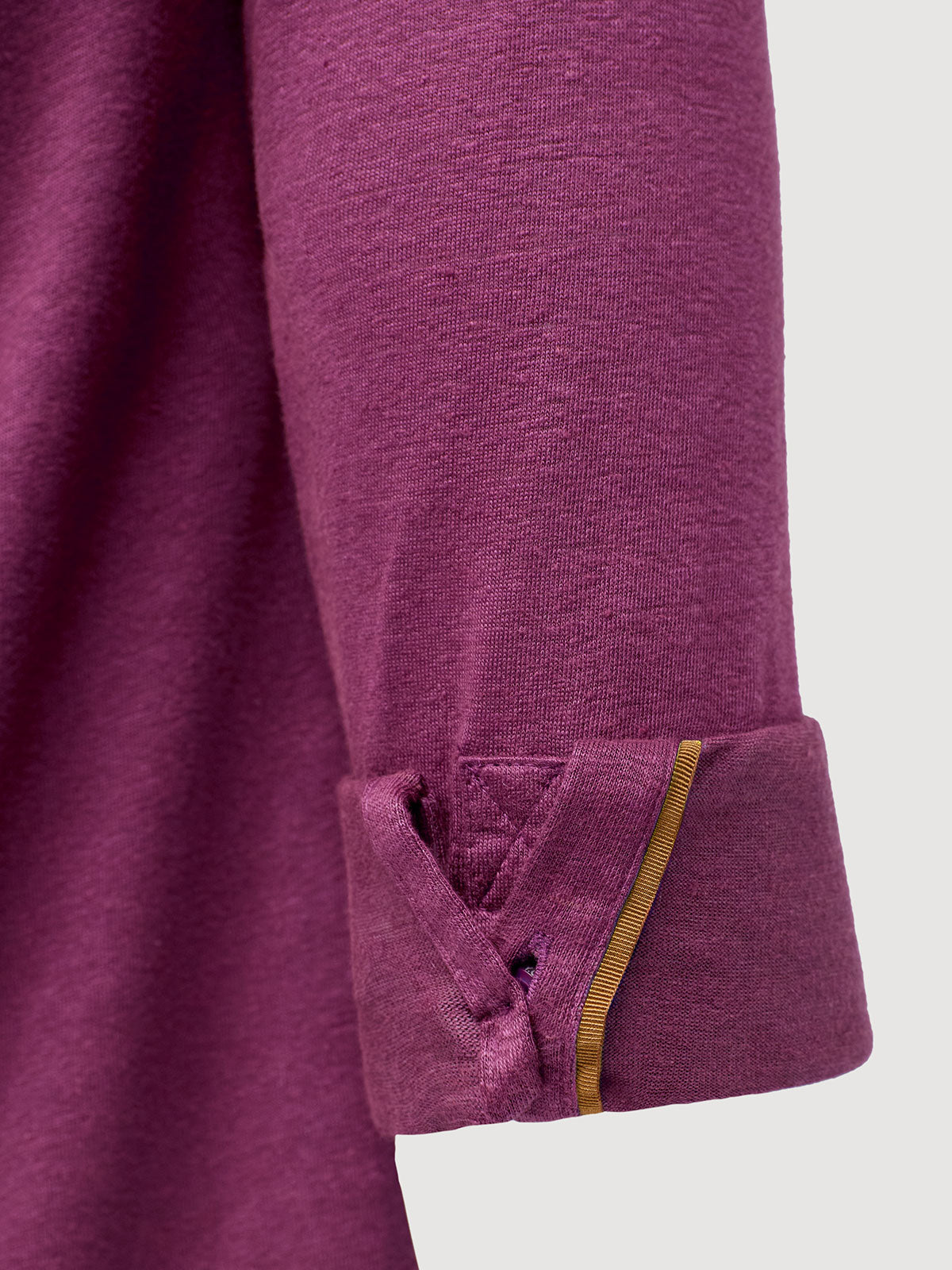 Madeira French Linen Long Sleeve Polo in *Italian Plum* (deep purple) — cuffed sleeve with Cognac Silk™ engineered cuff system | Y.Chroma