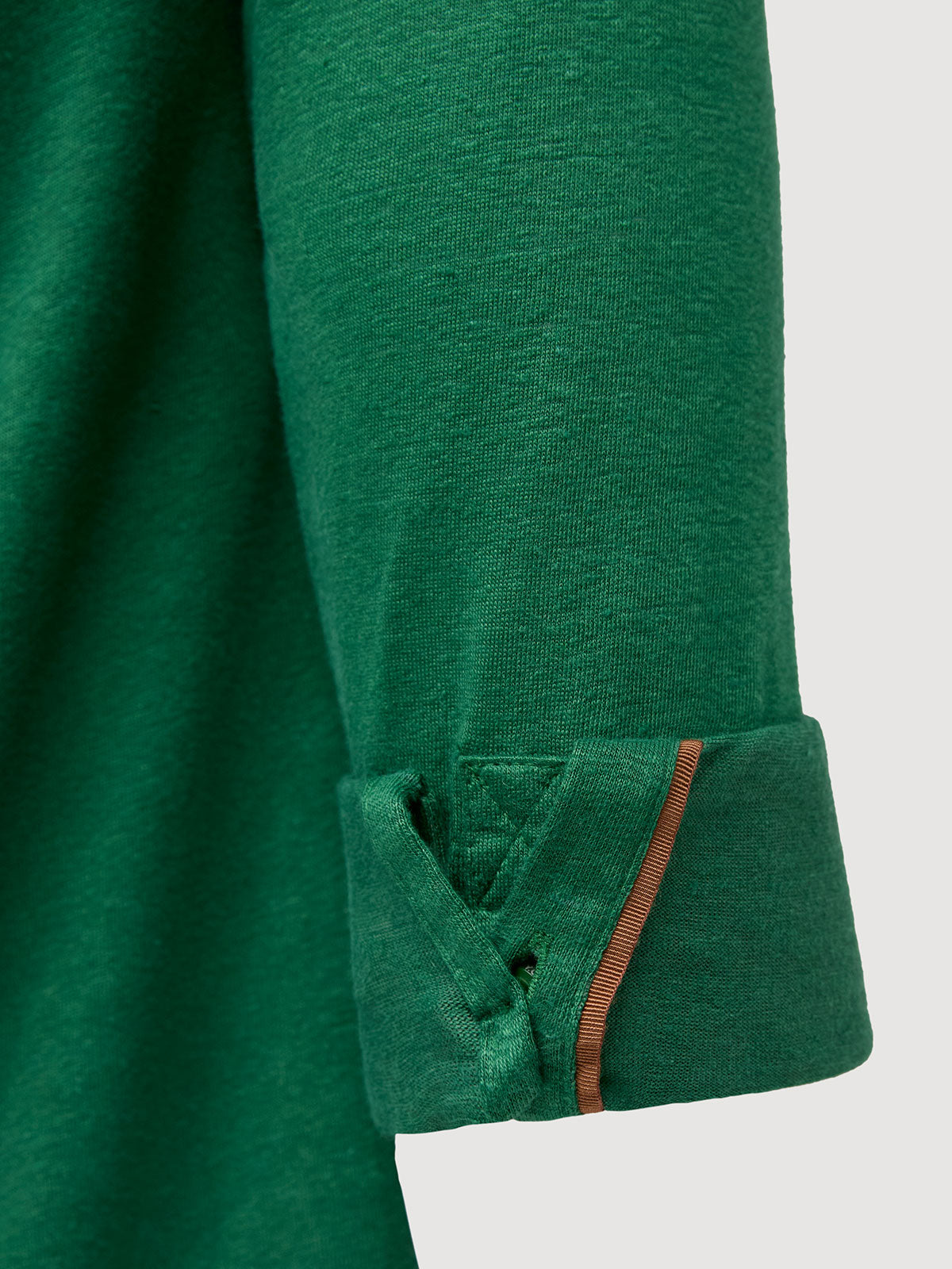 Madeira French Linen Long Sleeve Polo in *British Green* (forest green) — cuffed sleeve with Cognac Silk™ engineered cuff system | Y.Chroma