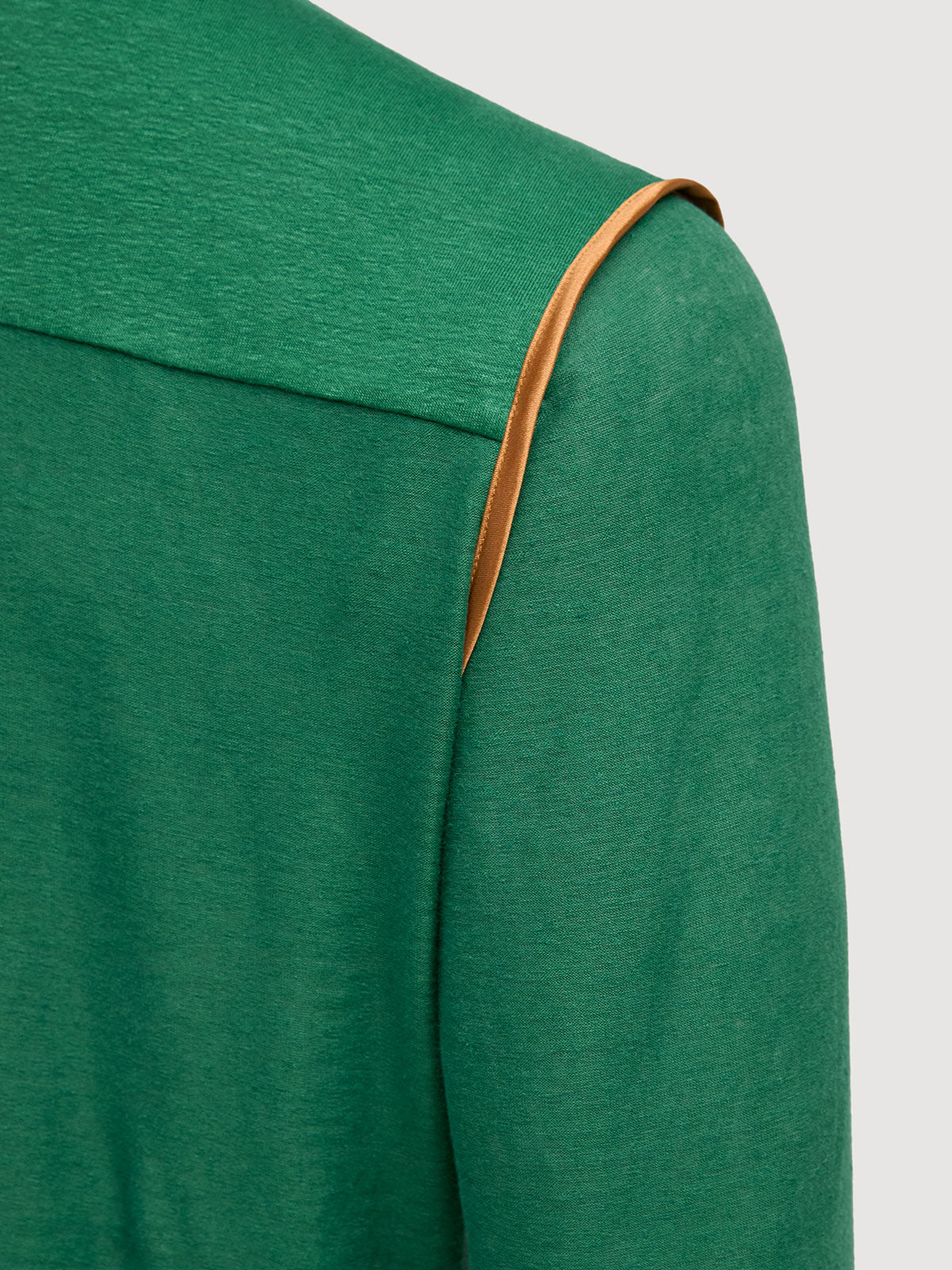 Madeira French Linen Long Sleeve Polo in *British Green* (forest green) — Cognac Silk™ armhole lining detail | Y.Chroma