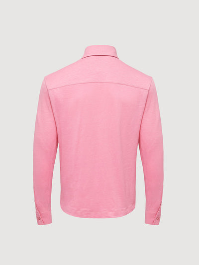 Madeira French Linen Long Sleeve Polo in *Quartz Pink* (dusty pink) — flat lay back | Y.Chroma