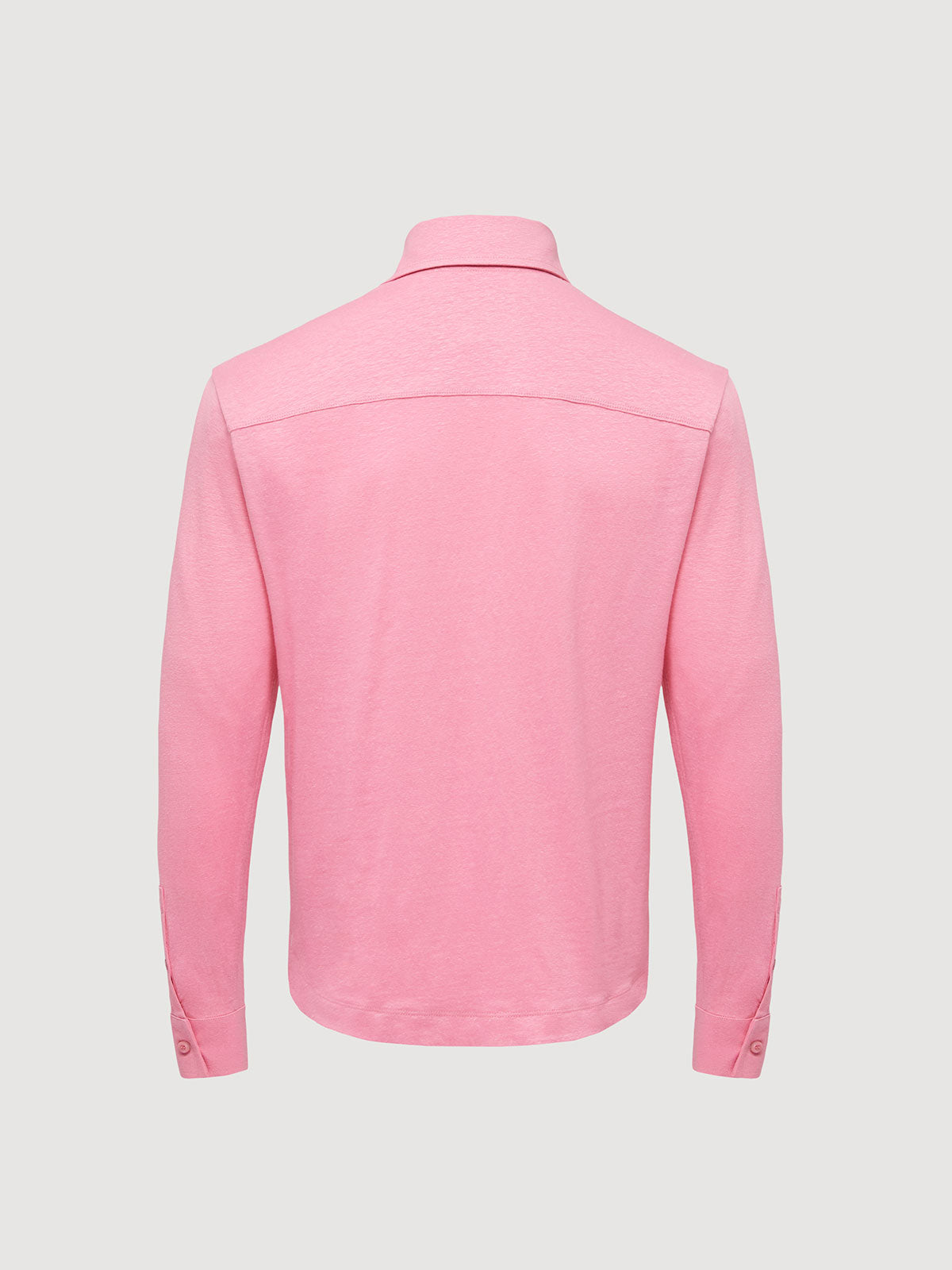 Madeira French Linen Long Sleeve Polo in *Quartz Pink* (dusty pink) — flat lay back | Y.Chroma