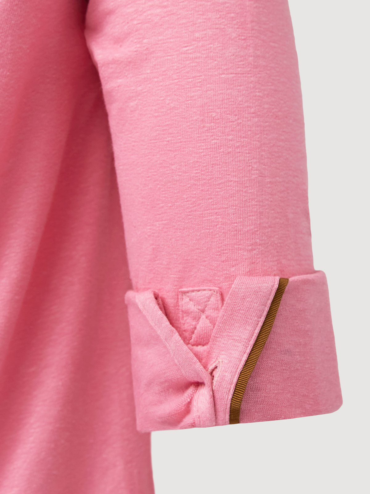 Madeira French Linen Long Sleeve Polo in *Quartz Pink* (dusty pink) — cuffed sleeve with Cognac Silk™ engineered cuff system | Y.Chroma