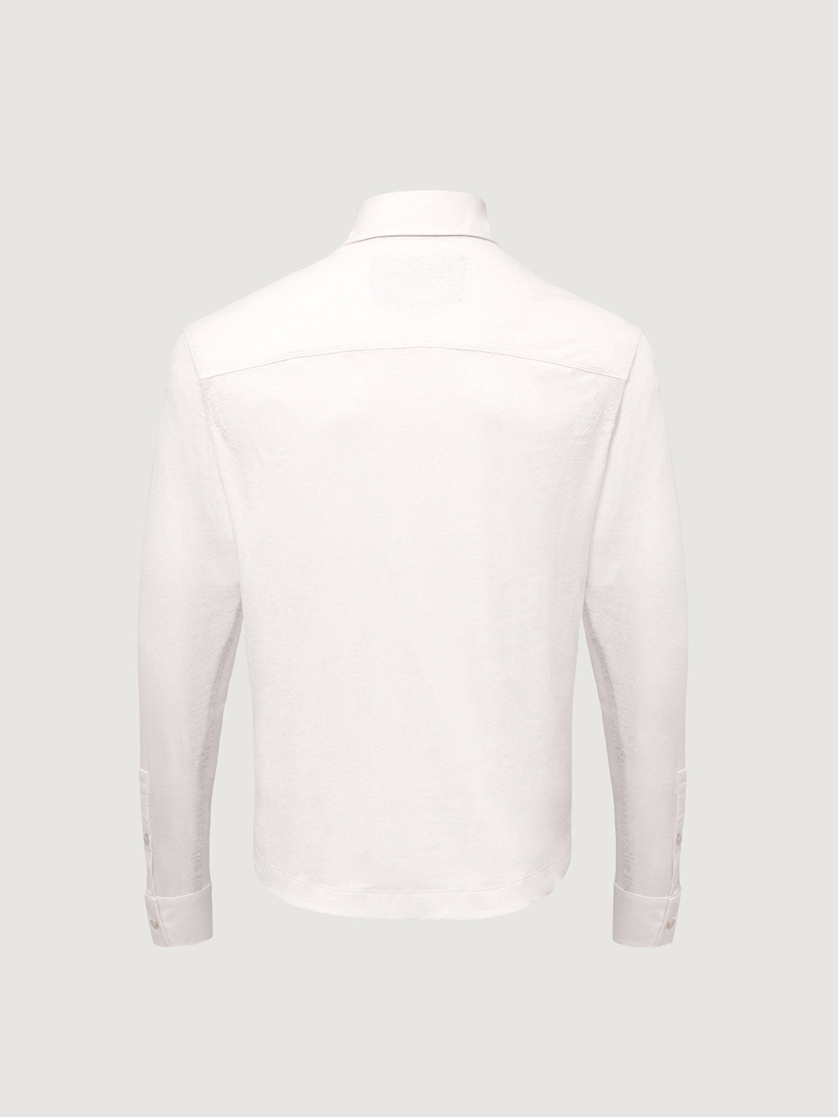 Madeira French Linen Long Sleeve Polo in *White Lotus* (off-white) — flat lay back | Y.Chroma